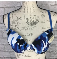 NEW Coobie Intimates Convertible BLUE Camo Camoflauge UNDERWIRE Bra 34C