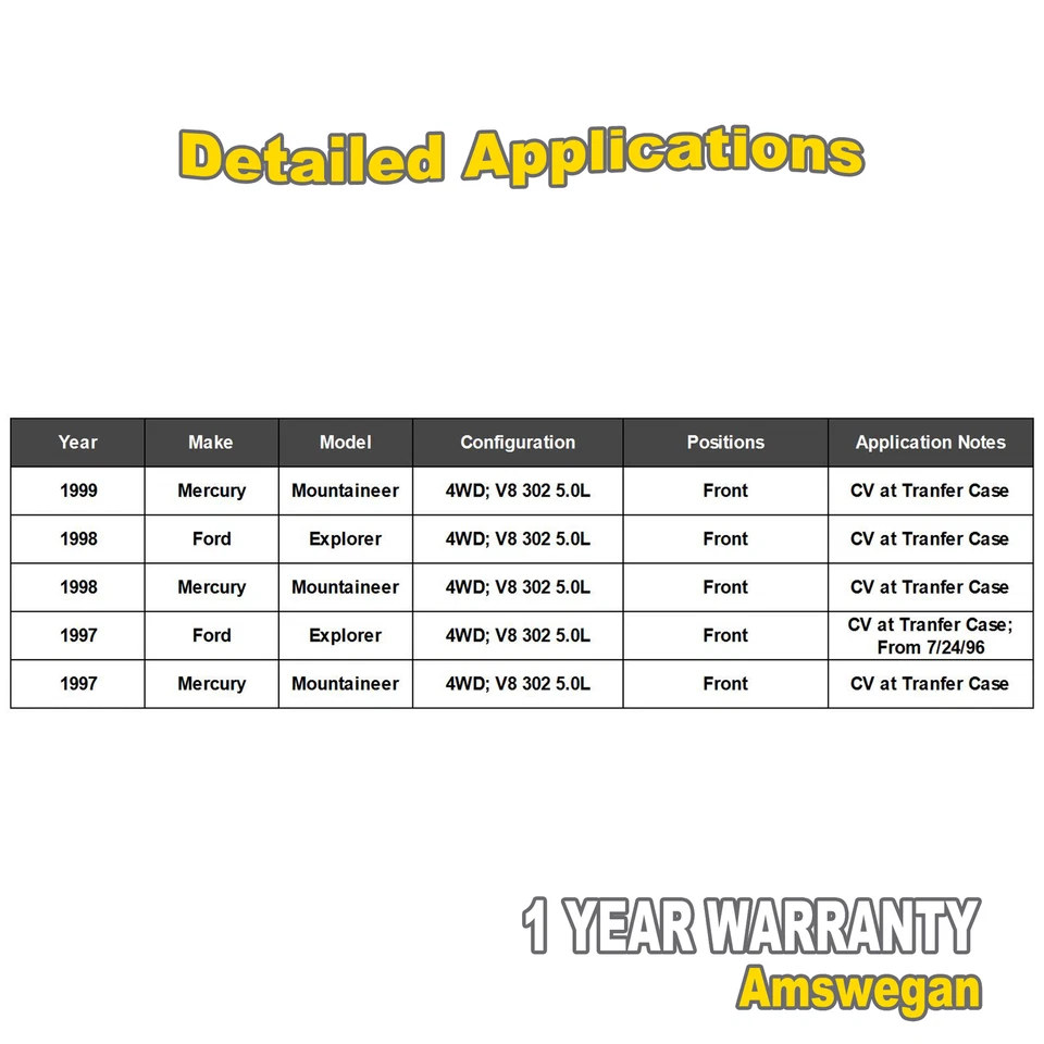 Front Drive Shaft Assembly For Ford Explorer Mercury Mountaineer 4WD F77Z4A376CB - Image 3 of 4