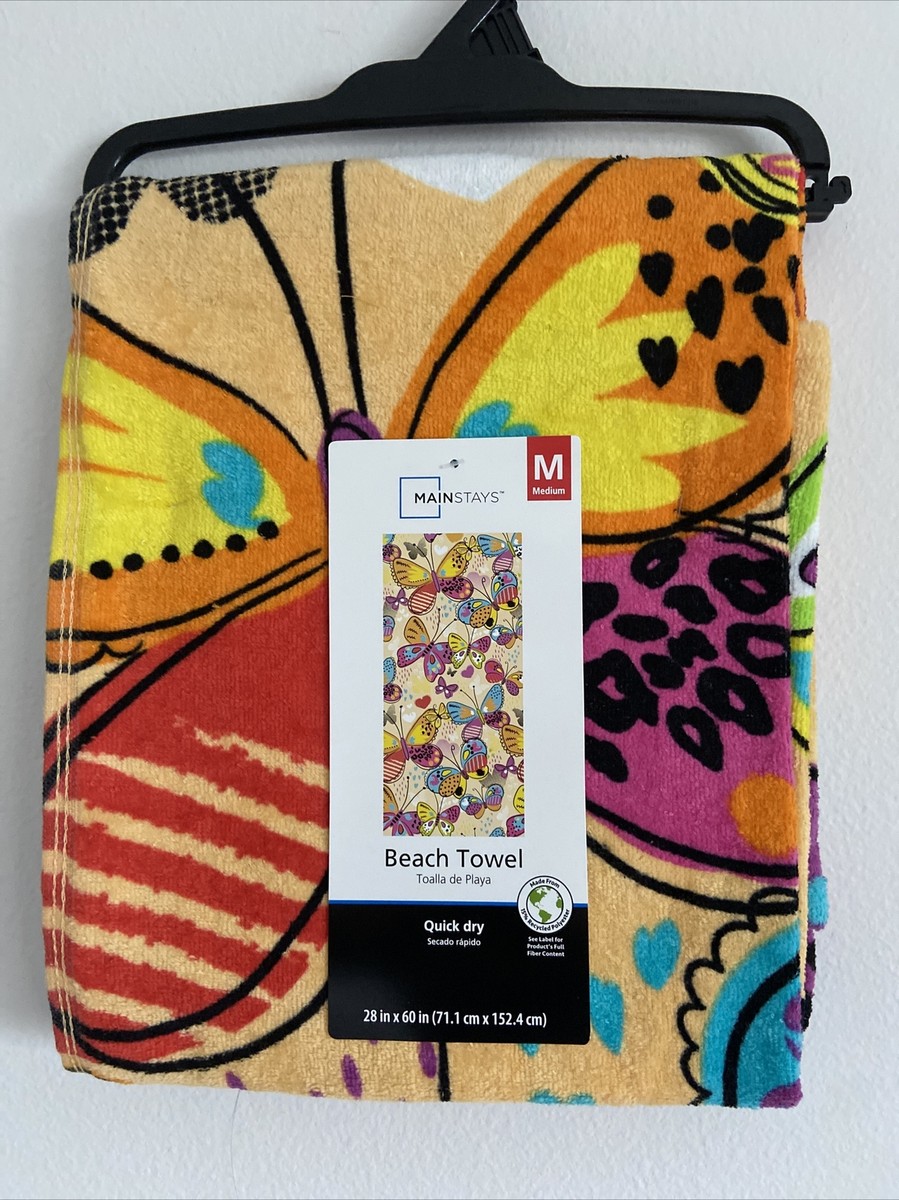 Mainstays Beach Towel 28” X 60” Butterflies NEW