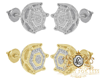 Real Diamond 0.20 Cwt. 10K Gold Finish Round Small 10 mm Screw Back Stud Earring