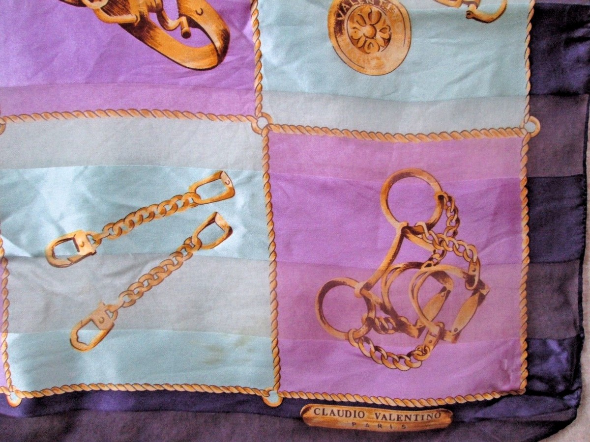 Foulard Vintage Claudio Valentino Paris - 100% Soie, 90x90 Cm, Couleur Rose, Foulard Carré Ou Bandana