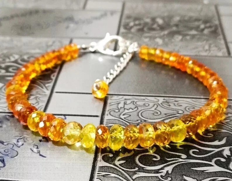 Bracciale AAA+ Rondelle Zaffiro Giallo Argento Sterling 925 Perline Scintilla... - Immagine 3 di 4