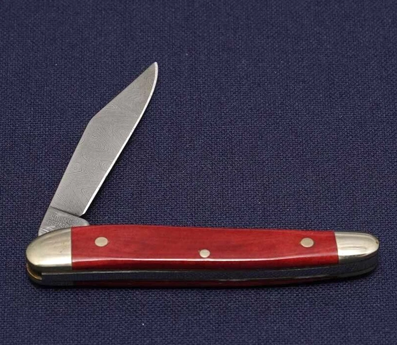 Cuchillo de Bolsillo Plegable Boker Damasco Acero Hueso Rojo Exhibición Caja de Madera Certificado Foto 4 de 4