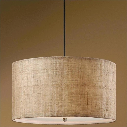 Uttermost Dafina 3-Light Iron and Linen Weave Drum Pendant in Brown - Picture 1 of 2