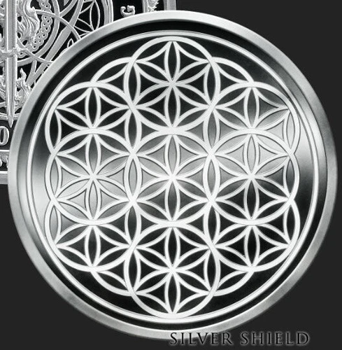 1 oz silver proof Flower Of Life .999 Pure COA BOX SSG Sacred Geometry Shield