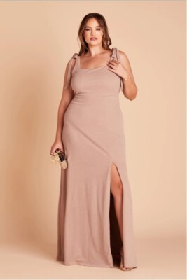 plus size taupe bridesmaid dresses BABARONI Open Back Long Satin Gown with V-neck-Taupe Plus Size, Taupe / US18