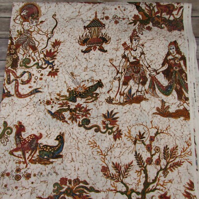 Bali Batiks By Hoffman Hindu Art Hunter Deer Man Woman Trees 44'' x 94''