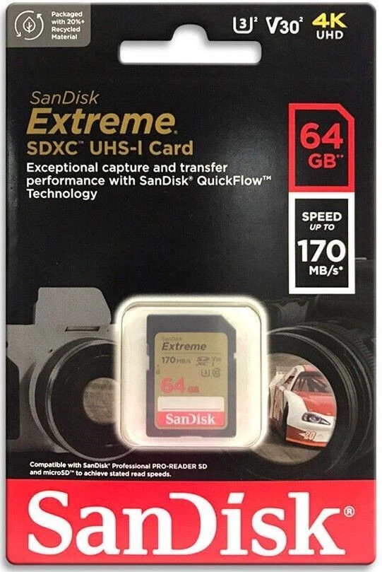 Tarjeta SD SDSDXV2-064G-GNCIN SanDisk 64 GB SDXC Extreme 170 MB/s U3 4K V30 USH-I C10 Foto 2 de 2