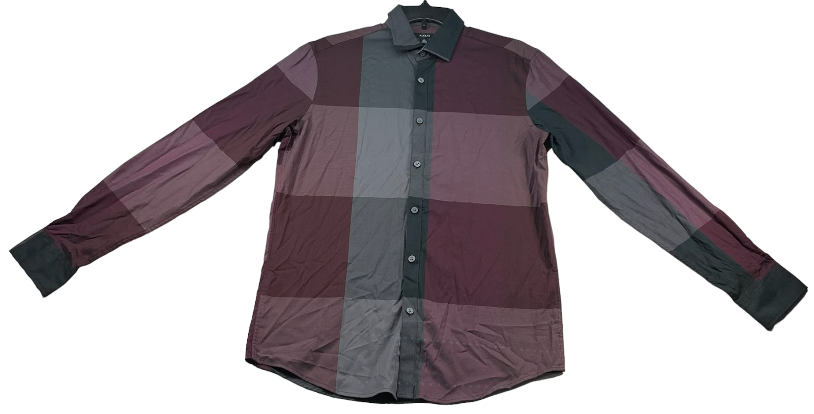 Alfani Mens Small Black Purple Checkered Cotton Casual Button Down Shirt NWOT-image