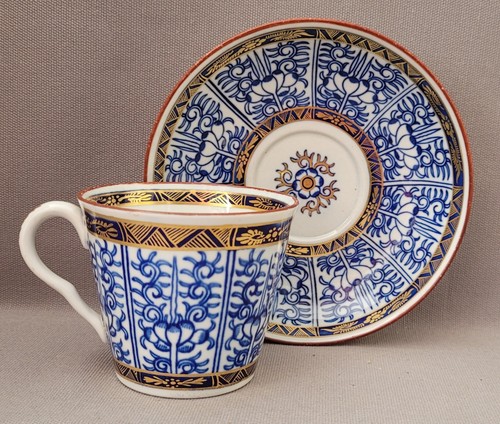 ANTIQUE WORCESTER ROYAL LILY BLUE HAND PAINTED COFFEE CUP & SAUCER 3 C1785-1804 - Picture 3 of 6