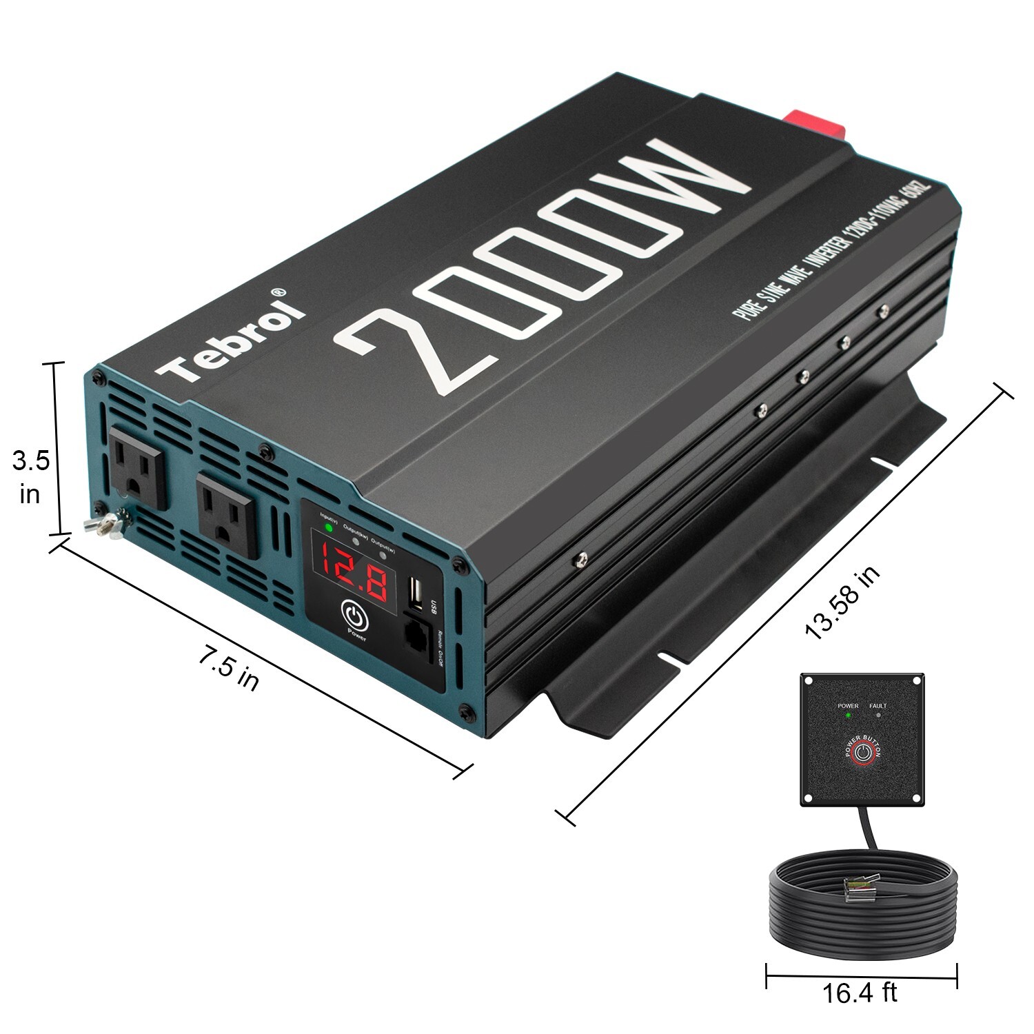 2000W pure Sine Wave Inverter 12 V DC to 120 V AC power inverter 2000 watt