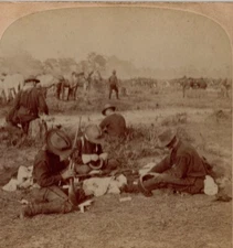 C1898 Roughriders Cavalry Filling Cartridge Belts Stereoview Card Photo