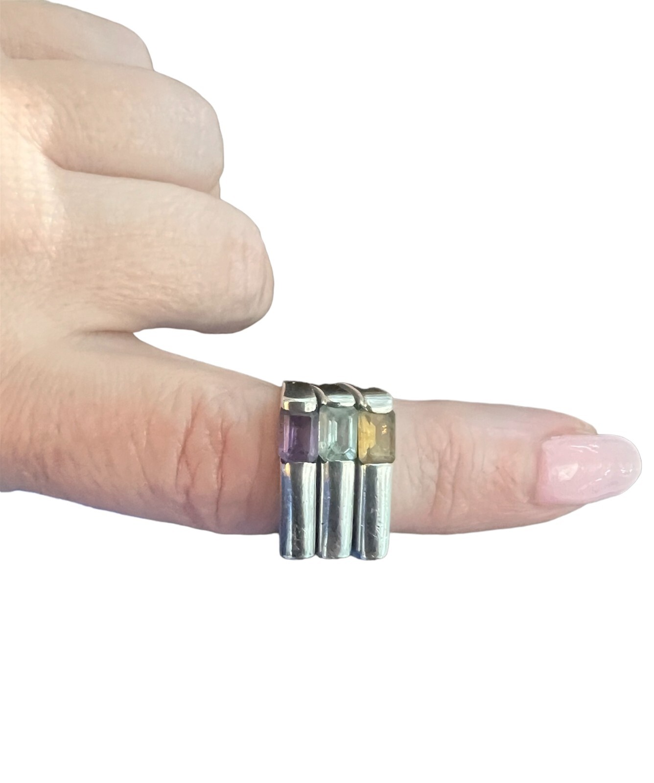 Vintage Sterling Silver Set 3 Stackable Rings Sz … - image 1