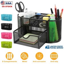 Desk Organizer Metal Mesh Office Pen Pencil Holder Storage Desktop Tray US