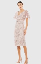 Mac Duggal Dress Size 4 Pink Floral Embellished Flutter Sleeve 67909 $498