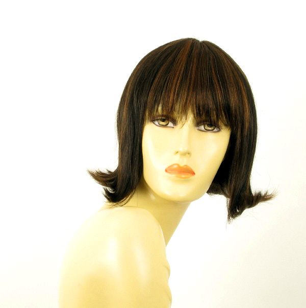 Perruque femme 100% cheveux naturel carré méchée noir cuivré FRANCOISE 1b30