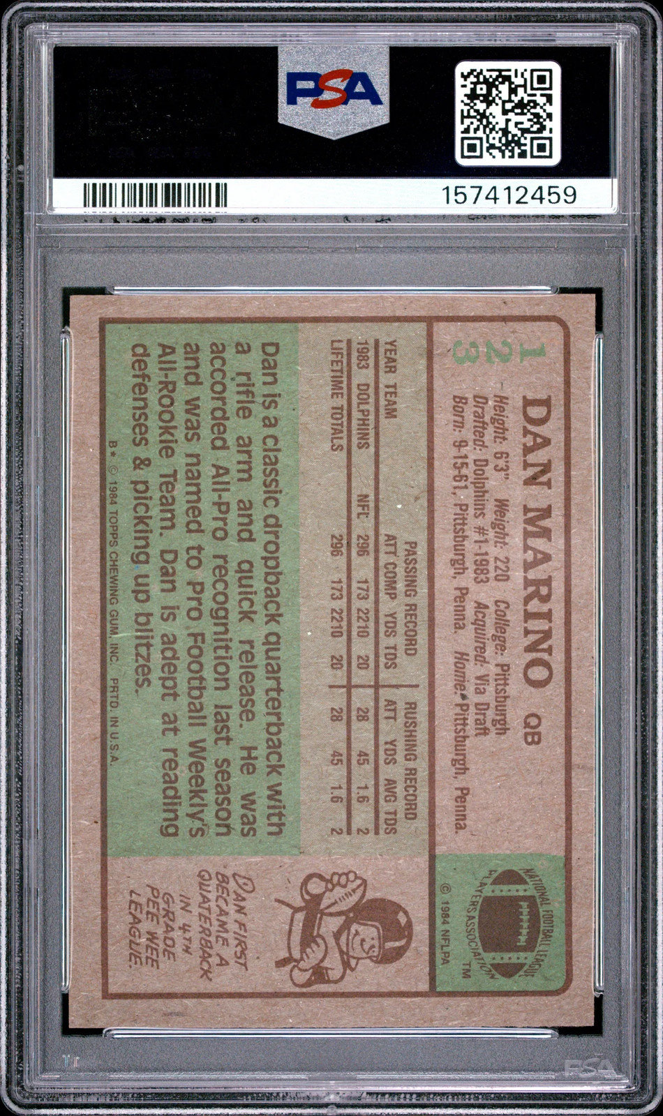 1984 Topps #123 Dan Marino Rookie (RC) PSA 9 view 2