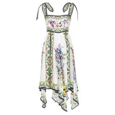 Dolce & Gabbana Majolica Print Silk Handkerchief Hem Dress in White 40IT/S