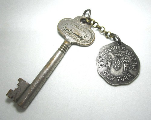 Antique Rare Waldorf Astoria Skeleton Key and Fob Room 1366