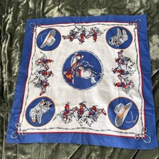 Vintage Cotton Poly Rodeo Scarf Cowboy Hat Boots Blue White USA Bandana