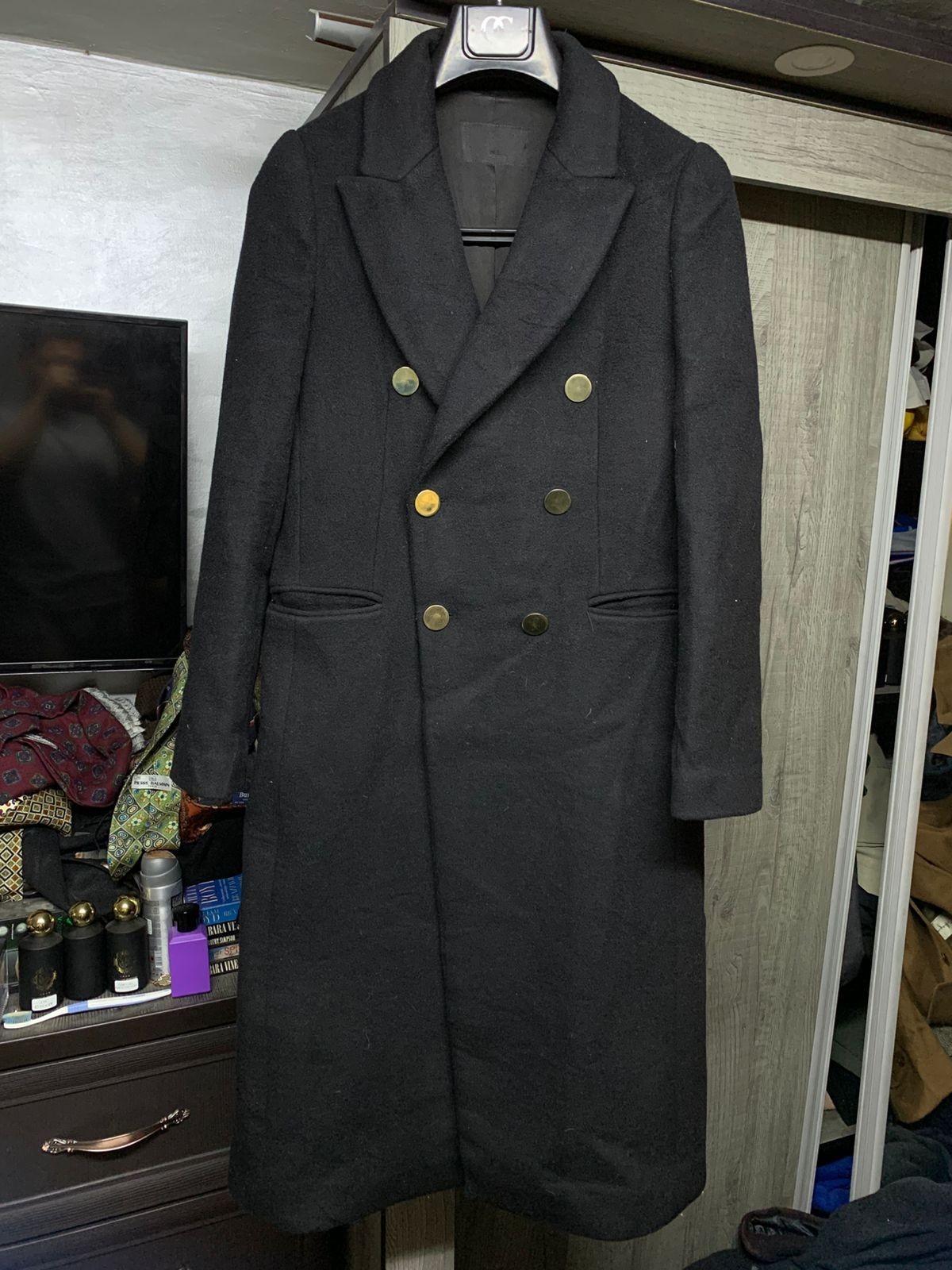 Classic style wool blended gold button double breasted over coat 34R XS