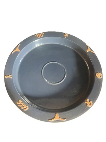 Frankoma King Ranch Longhorn Pottery Chip Dip Serving Platter/Low Bowl Navy Blue