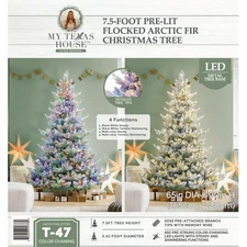 My Texas House 7.5FT Pre-Lit Flocked Arctic Fir Christmas Tree LED Color Lights