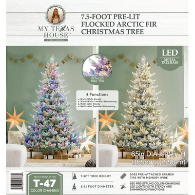 My Texas House 7.5FT Pre-Lit Flocked Arctic Fir Christmas Tree LED Color Lights