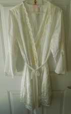 Vintage Oscar de la Renta Pink Label Ivory Satin Lace Trim Short Robe XL EUC