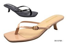 Womens Faux Leather Toepost Sandals Low Kitten Heel Walking Casual Ladies Shoes
