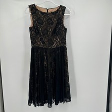 Adrianna Papell Women LBD Romantic Goth Midi Dress Size 4 Feminine Evening Black