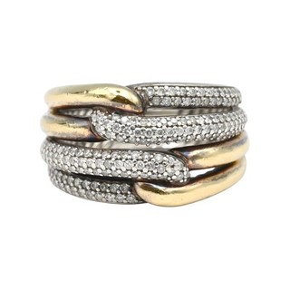 ANELLO DESIGNER DAVID YURMAN DOPPIO ANELLO LABIRINTO DIAMANTI ORO GIALLO STERLING