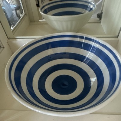 Vintage La Primula S.R.L. Ceramic Blue White Striped Glossy Serving Bowl Italy