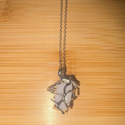 Abstract white Pendant Silver Tone Cable Chain Necklace handcrafted 