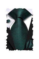 Mens Plaid Ties Classic Paisley Necktie with Handkerchief Cufflinks Set Busin...