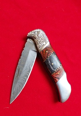10'' Rudy Stan Handmade Back Lock Folder, Eagle Head w/ Belt Carry Leather Case.