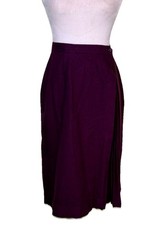 Women  s Plum Wool Blend Midi Skirt Pleated Wrap Classic Office Career Size 9/10