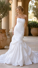 Maggie Sottero Haute Couture Size 6 8 Ivory Strapless Satin Ruched Corset Draped