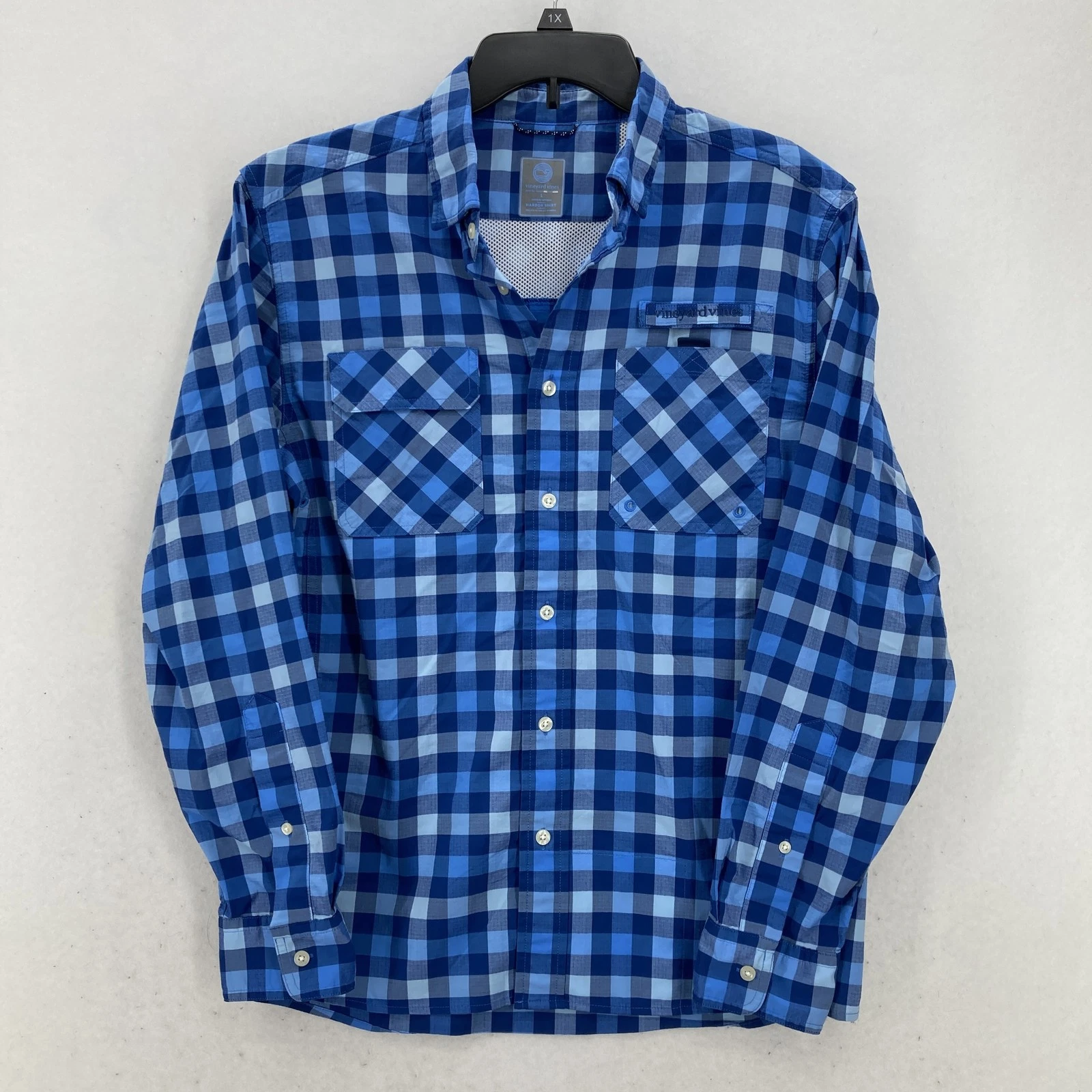 Vineyard Vines Harbor Shirt Mens Large Blue Plaid Long Sleeve Fishing Outdoor
