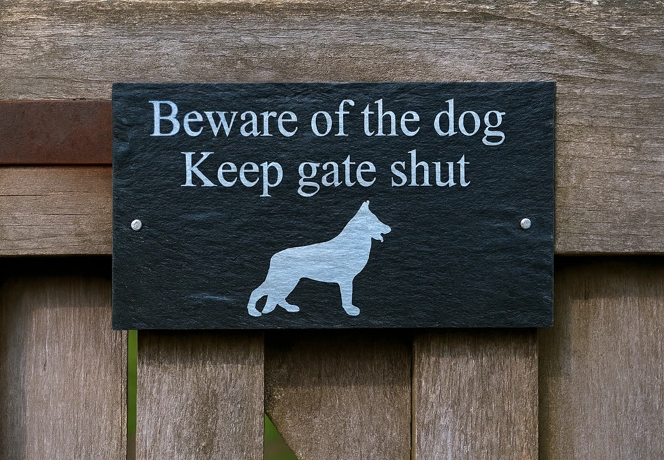 Beware of the dog Keep gate shut Slate Gate Wall House Plaque Sign ANY Dog Breed - Image 3 of 4