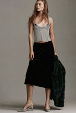 Anthropologie Sz M Tilda Velvet Slip Skirt Black Midi Bias Cut