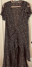 Aachoae Floral Maxi  Wrap Dress Black White Chiffon Ruffle Belted V-Neck S
