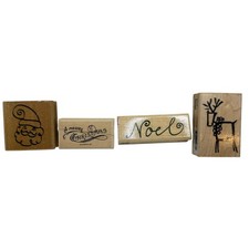 Christmas Holiday Rubber Stamps Lot Wood Mounted Santa Reindeer Merry Christmas
