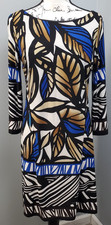 En Focus Studio Shift Dress Women Size 10 Multi Leaf Print Long Sleeve Boat Neck