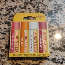 4 Pack Burt's Bees 100 Natural Superfruit Moisturizing Lip Balm, Assorted, Read