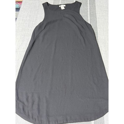 H&M Women Black Sleeveless Shift Mini Dress Size 4 Minimalist LBD Round Neck