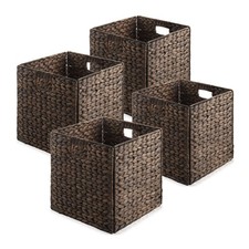 Juego de 4 cubos de almacenamiento de jacinto, cubos cuadrados de mimbre de 13", espresso