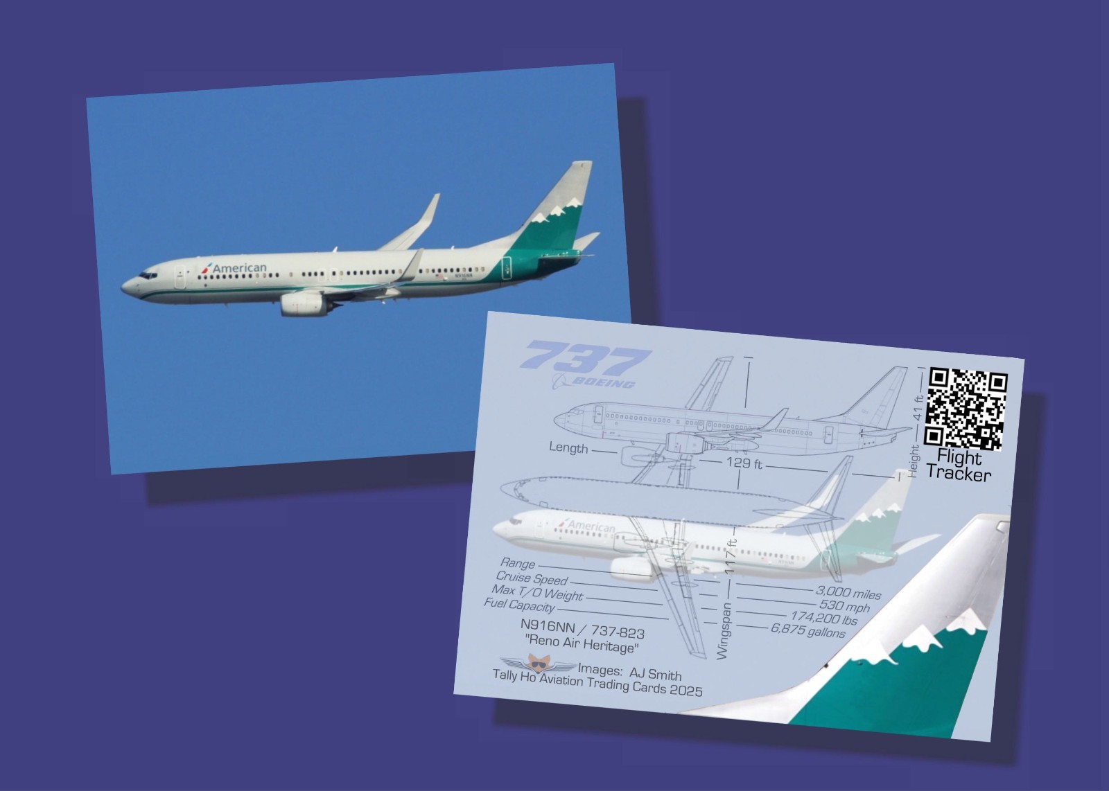 American Airlines Boeing 737 Set of 70 Aviation Trading Cards - 2.5"x 3.5"