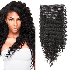 FASHION LINE Synthetic Deep Wave Curly Clip in Hair Extensions Double Weft Fu...