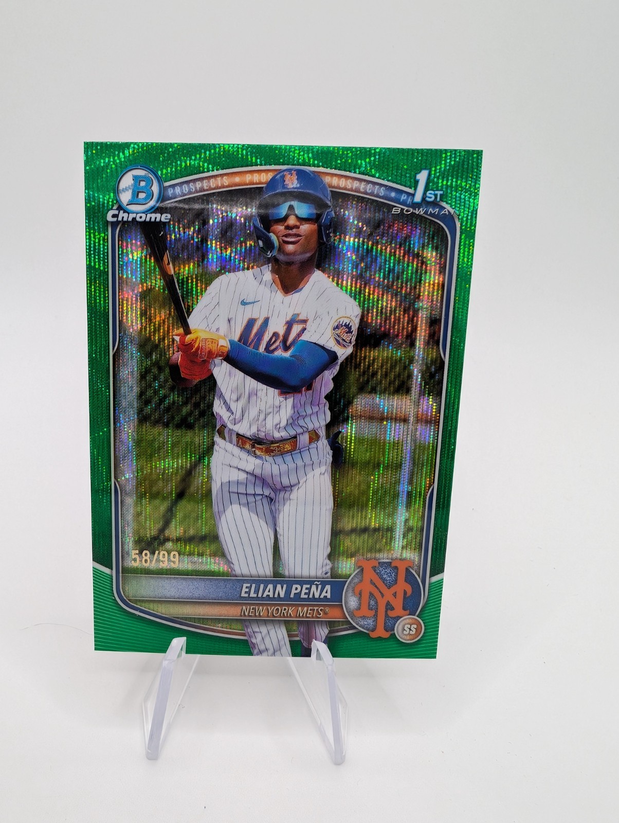 2025 Bowman Chrome Elian Pena Green Wave Refractor 1st Prospect /99 Mets